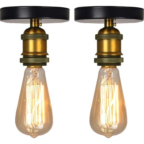2x Luminaire Plafonnier Industriel avec E27 Douilles de Lampe en Métal, Style Edison, Laiton Antique (1/5)