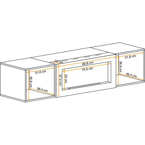 Meuble TV suspendu Fly avec cheminée bioéthanol - Bois MDF gris argile - 160 x 40 x 40 cm - Livraison gratuite (1/2)