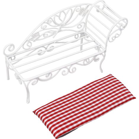 Lit miniature pour maison de poupée à l'échelle 1:12, mobilier en fer pour maison de poupée, lit de jour miniature en fer blanc pour maison de poupée (1/5)