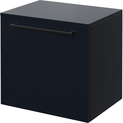 Napoli 390 Deep Blue 500mm Wall Mounted Single Drawer Vanity Unit for Countertop Basins - 500mm - Matt Black 320mm Handle