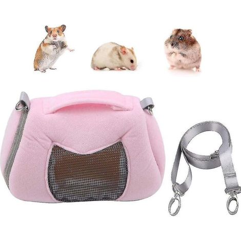 Tragbare Hamstertragetasche, ideal für Reisen im Freien, mit einem einzelnen verstellbaren Schultergurt (rosa). (1/5)