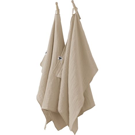 Lot de 2 Essuie-Mains 50 x 70 cm – Double Gaze de Coton – GAÏA – Ficelle (1/4)