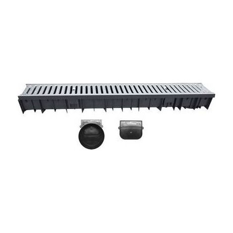 CANALE WAVEDRAIN CON GRIGLIA ACCIAIO ZINCATO + TESTATA E SCARICO D.110 Misura: 1000 mm