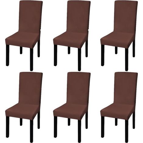 Ensemble de six housses de chaise droites élastiques marron (1/5)
