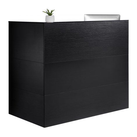 Comptoir de Réception 140x80x120 cm, Banque d'Accueil en Forme de L, Bureau de Réception avec Tiroir, Plateau de Clavier et Armoire de Rangement, Meuble pour Caisse, Hall, Salon et Bureau (1/3)