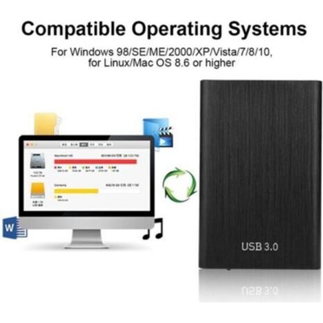 Disque dur externe portable SATA HDD 1 To USB 3.0 Transferts de fichiers ultra-rapides
