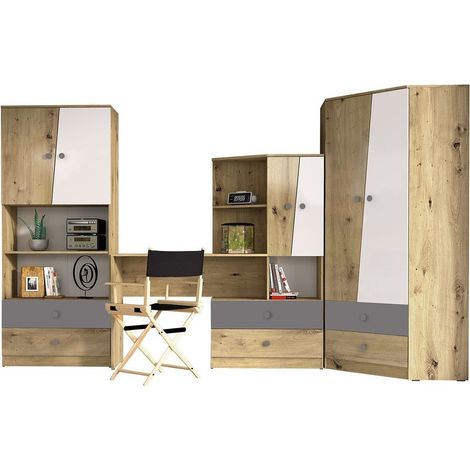 Conjuntos de muebles Almira 116, Roble Artisan + Blanco + Gris