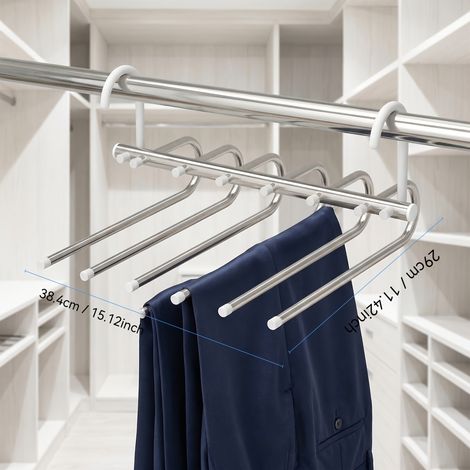 Space-saving 6-tier Non-slip Metal Pants Hanger with 2 Hooks, Stainless Steel Design Reduces Clutter by 80%, Perfect for Skinny Jeans and Denim Fabrics, an Ideal Gift Choice for Eleven Holidays (1/5)