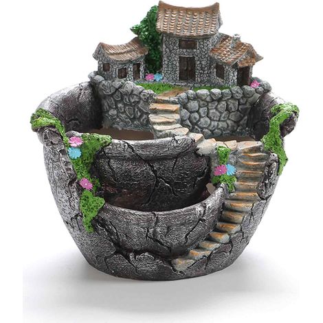Pot en résine pour cactus succulent, bonsaï, décoration de jardin (anti-argent) (1/5)
