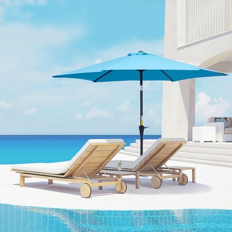 Sombrilla de Jardín Ø260x235 cm Parasol de Jardín Reclinable con Manivela Poste Desmontable de Aluminio 6 Varillas Azul