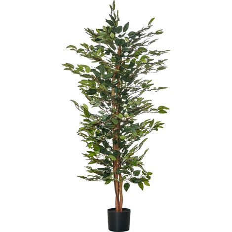 Ficus artificial, 1008 hojas, decoración de interior, verde, 17x17x150 cm (1/5)