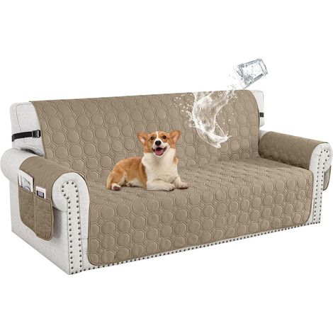 100% Waterproof Sofa Cover for 1, 2, 3, or 4 Seater Sofas, Reversible Pet-Friendly Sofa Cover, Universal Sofa Protector, Furniture Protector for Living Room (Khaki, 3 Seater) (1/5)