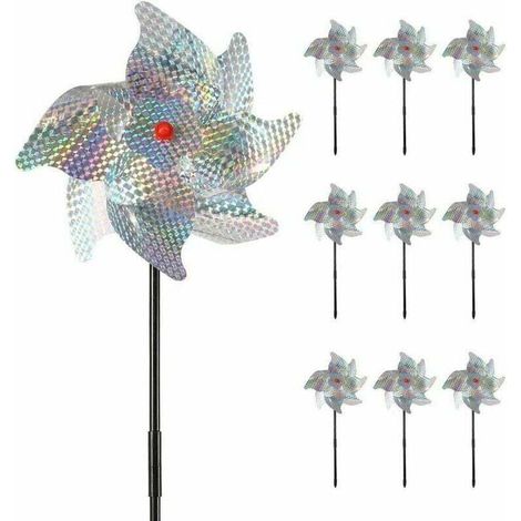Set mit 10 hochreflektierenden Vogelschutz-Windmühlen, Vogelschutzvorrichtungen zum Schutz von Dächern in Gärten, auf Bauernhöfen und Obstplantagen.