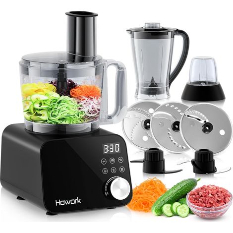 Howork robot de cuisine 1500W,Grande Capacité Robot Multifonction Cuisine, Pour Déchiqueter, Trancher,Hacher, Moudre, Faire des Smoothies, Hacher, Farcir et Faire de la Pâte, Acier Inoxydable Noir (1/5)