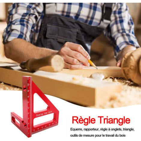 Equerre Menuisier-Jauge carrée en alliage d'aluminium - Angle de 45/90 degrés - Règle en T 3D - Outil de mesure pour le travail du bois - Pour charpentier (rouge)- (1/4)