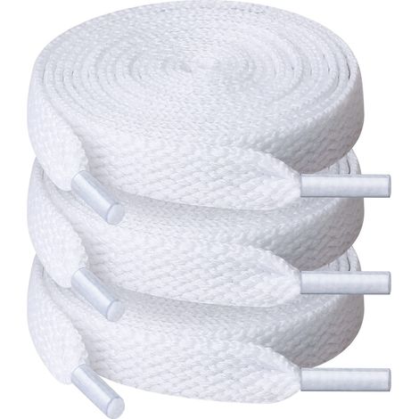Set di 3 lacci piatti per scarpe, NUODWELL, 120 cm, misura universale, materiale in poliestere, compatibili con tutti i tipi di scarpe sportive, scarpe da corsa e scarpe casual, bianco (1/5)