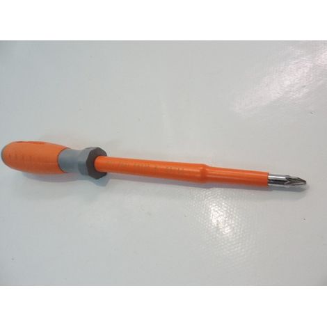 Tournevis cruciforme Pozidrive 6x125mm isolé 1000V manche bi-matière lame acier chromé empreinte PZ2 DERANCOURT POZI6X125B (1/3)