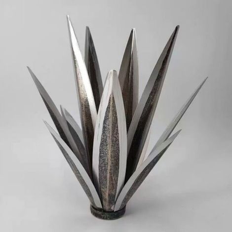 Sculpture de jardin en métal - - Forme d'agave - 35 cm - 9 feuilles - Argent - Utilisation intérieure et extérieure (1/4)