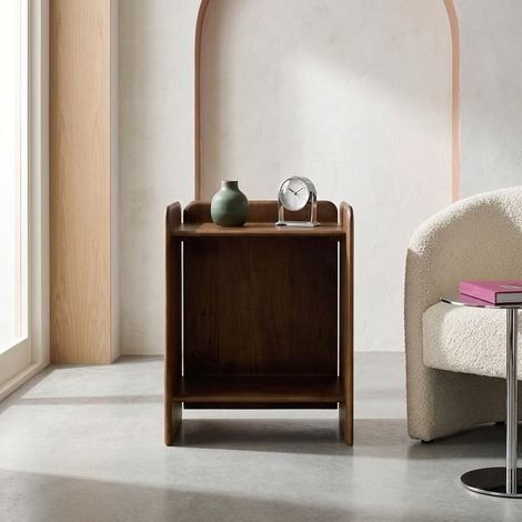 Table de chevet exotique bois d'acacia 2 niveaux noyer - Tara (1/5)