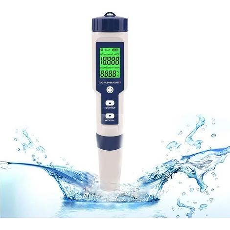 Appareil de mesure multiparamètre numérique 5 en 1 (pH/TDS/EC/température) destiné à la vérification régulière de l'acidité des échantillons liquides à usage domestique.-AquaForge (1/5)
