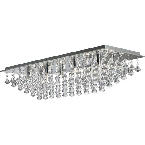 Searchlight Hanna - 8 Light Rettangolo Plafoniera da soffitto Cromo con cristalli piramidali, G9 (1/5)