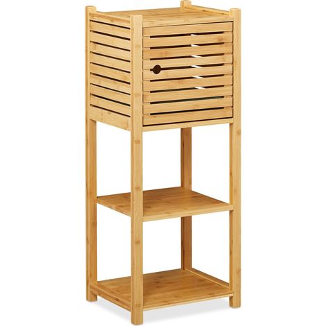 Étagère de salle de bain en bambou naturel 4 étages avec porte rangement pratique style moderne en bambou beige (1/5)