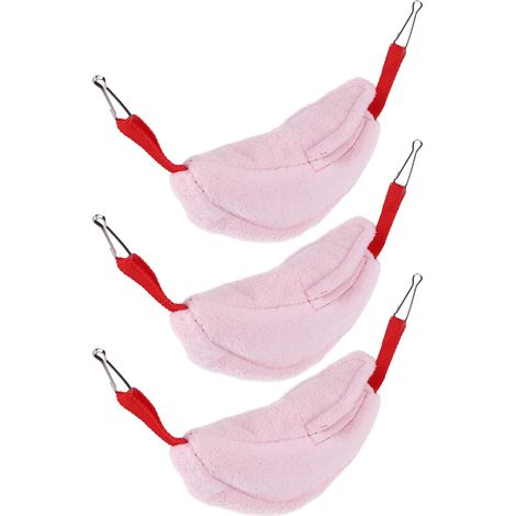 3 Nids Hamster en Forme de Banane Suspendus - Maison Chaude Hiver pour Petits Animaux - Rouge Rose