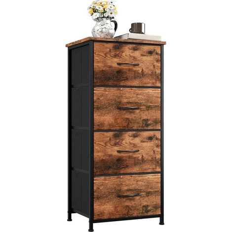 Commode 4 tiroirs tissu aspect bois pour chambre, salon, entrée (1/5)