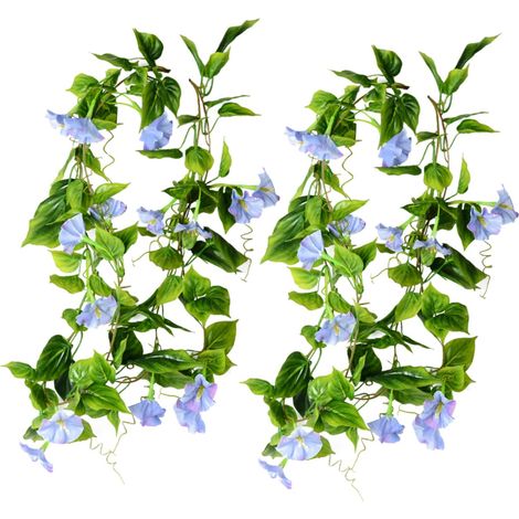 Lot De 2 Vignes Artificielles du Matin Suspendues Bleu, Guirlande Fleurs en Soie Non Toxique, Décoration Mariage, Jardin, Escalier Et Intérieur (1/5)