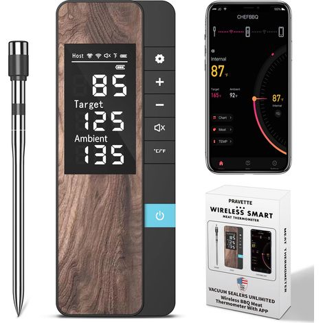 (1 sonde) Thermomètre à viande intelligent Bluetooth, thermomètre numérique sans fil de type sonde avec écran LCD et application mobile. (1/5)
