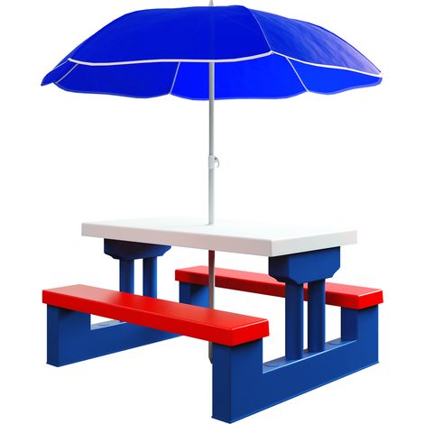 Deuba – Salon de jardin pour enfants – Ensemble table et bancs avec parasol 100% polyester – Transportable et facile à monter – Sécurité renforcée avec bords arrondis (1/9)