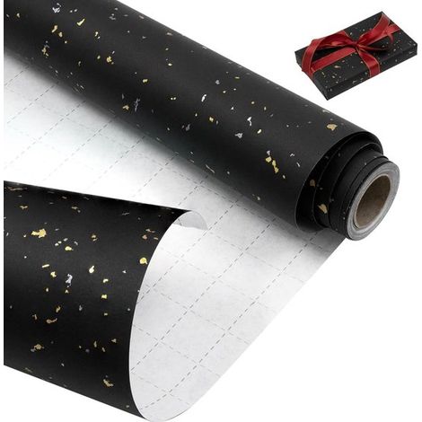 Rouleau de papier cadeau d'anniversaire 43 cm x 10 m, papier kraft recyclable pour anniversaires, mariages, fêtes prénatales, cadeaux d'invités, décoration, noir (1/5)