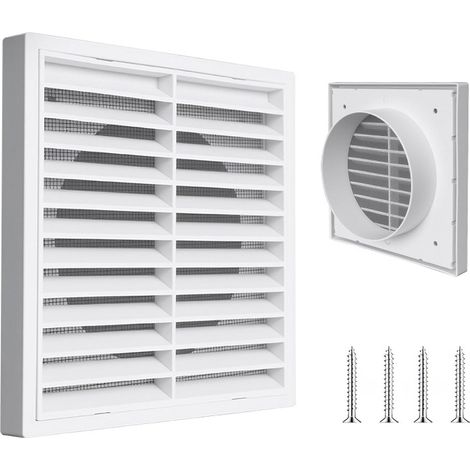 Grille de Ventilation en Plastique avec moustiquaire Grille de ventilation rectangulaire blanc pour climatiseur Garage Mur extérieur hotte plafond bureau à domicile (100 mm) (1/5)
