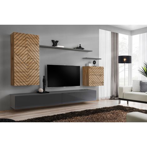 Ensemble de 7 meubles muraux "Switch II " pour TV en bois - Beige et Gris - L 270 x H 160 x P 40 cm - Livraison gratuite