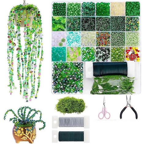 Kit de 5422 pièces pour plantes perlées Forever Plant Kit, perles de verre vertes pour la création de plantes, perles vertes pour plantes perlées