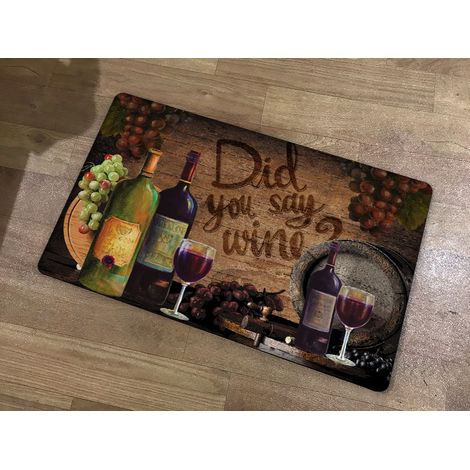 Modern European Style Oil-Resistant Kitchen Floor Mat, Household Long Strip Waterproof Non-Slip Mat - Watercolor Wine Bottle - 6191cm