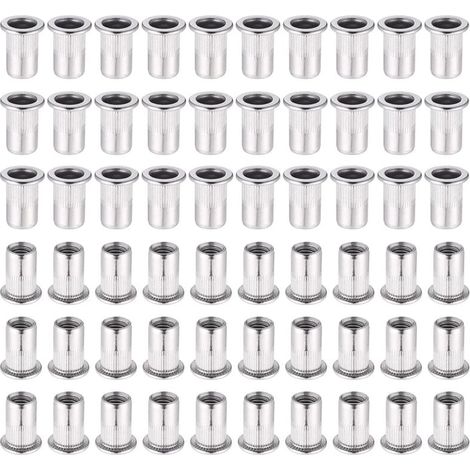 ZVD-60 Pièces 304 Ecrou a Sertir M6 en Acier Inoxydable Tête Plate Ecrou Aveugle Rivet Fileté Ecrou a Rivet pour pince à insert fileté (1/4)