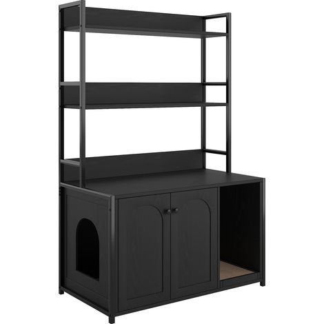 Mobile lettiera per gatti con mensole e doppia porta in MDF e metallo nero 89,5 x 45 x 132 cm (1/5)