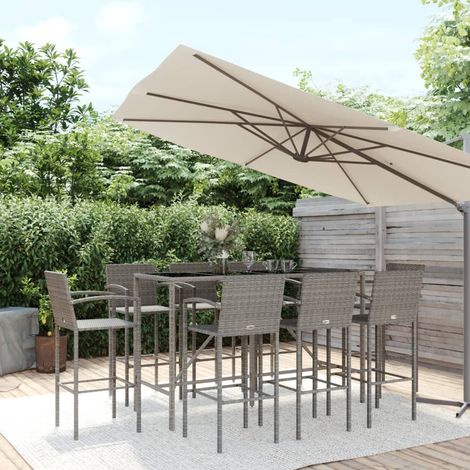 vidaXL Ensemble de bar de jardin 9 pcs gris résine tressée
