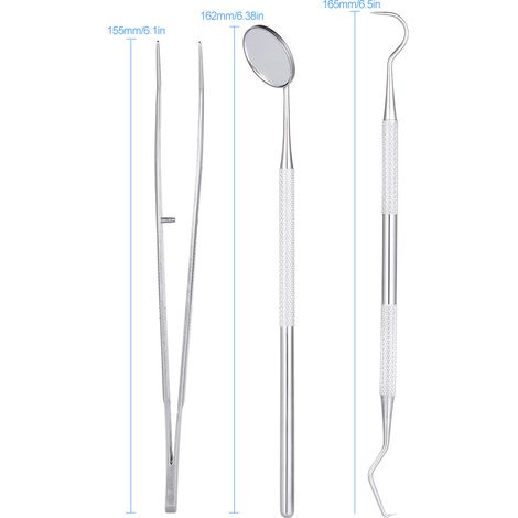 Kit d'outils d'hygiène dentaire, ensemble de dentiste, pincettes à miroir, en acier inoxydable, soins et nettoyage des dents, 3 pièces/paquet (1/5)