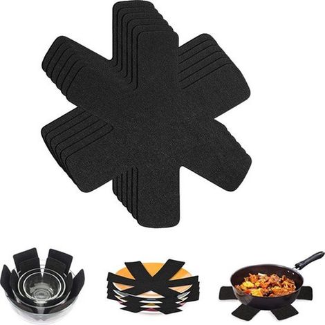 Set di 6 protezioni per pentole, 38 cm, per proteggere gli spazi tra pentole e padelle. Protegge le posate dai graffi. Resistente ai graffi e al calore. Colore nero. (1/5)