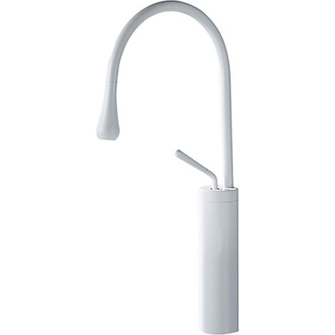 Robinet de lavabo haut en laiton chromé blanc, mitigeur de salle de bain avec bec pivotant à 360° (1/5)
