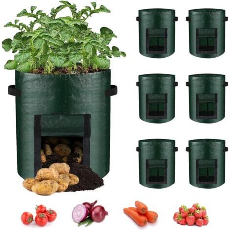 Lot de 6 sacs de culture verts (18 x 15 cm) pour pommes de terre avec fenêtre rabattable et poignée pour légumes (1/5)