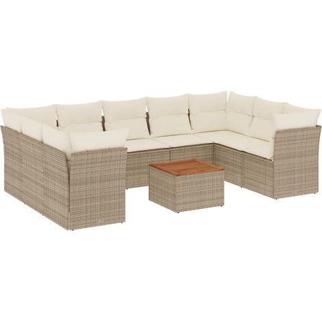 Juego de sofás jardín con cojines beige 10 pzas ratán sintético vidaXL (1/5)