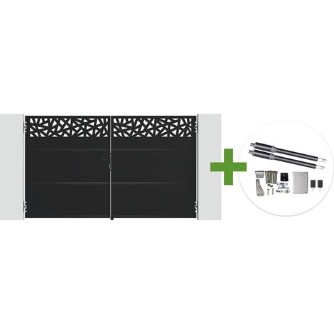 Portail battant acier noir mat 3m NALI RUIVO H.180cm + moteur Ranger B150 (1/5)