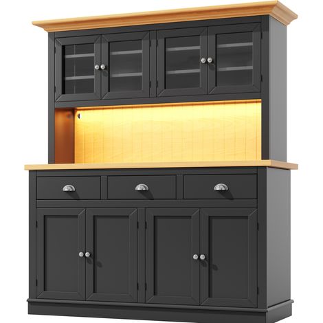 Credenza alta nera in MDF e vetro con LED RGB e ripiani regolabili (1/5)