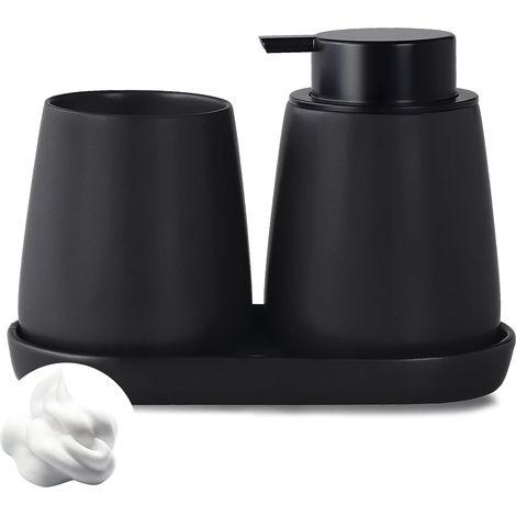 Set de Salle de Bain 3 pièces en céramique Maonie Distributeur de Savon Porte-Bijoux et gobelet à Brosse à Dents Noir (1/5)