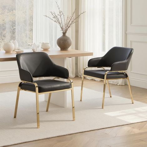 Wahson Dinging Chairs 2Pcs, PU Leather Kitchen Chairs with Openwork Backrest Armchair for Dining Room Living Room Home, Black (1/5)