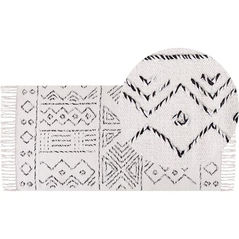 Alfombra de lana blanco crema negro 80 x 150 cm patrón azteca pelo corto Alkent