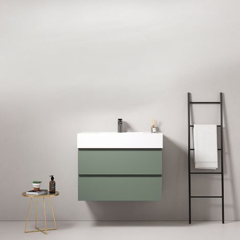 Mobile bagno sospeso 80 cm Verde Salvia Lavabo in Resina Senza Specchio - Fiji Paint (1/5)